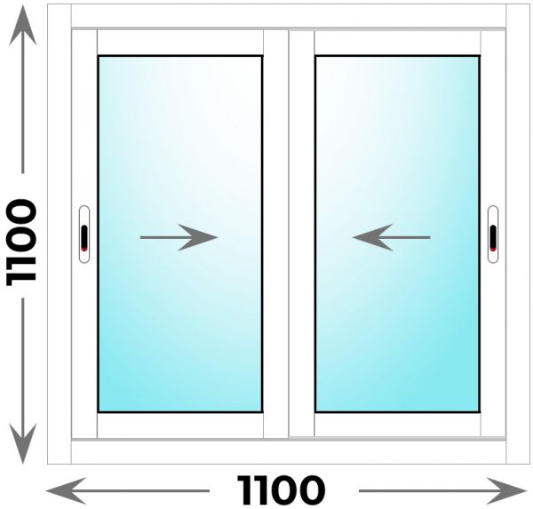 Окно алюминиевое 1100x1100 двухстворчатое раздвижное Provedal
