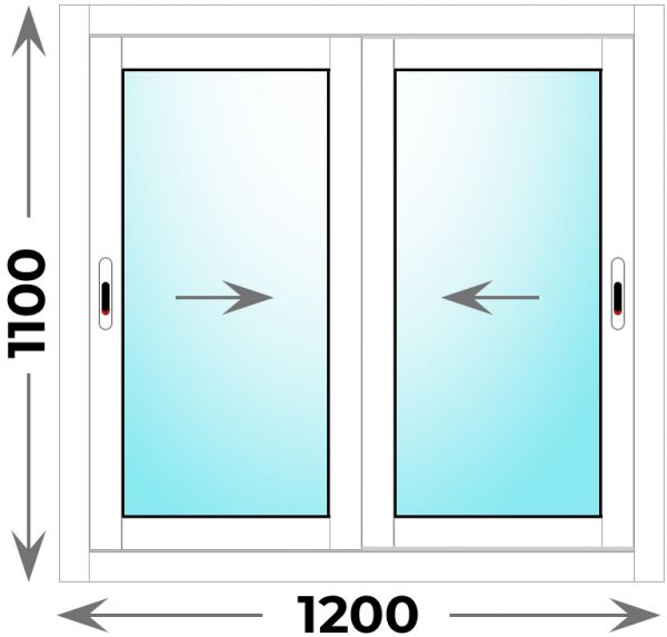 Окно алюминиевое 1200x1100 двухстворчатое раздвижное Provedal