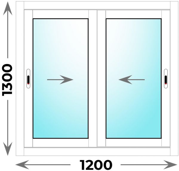 Окно алюминиевое 1200x1300 двухстворчатое раздвижное Provedal