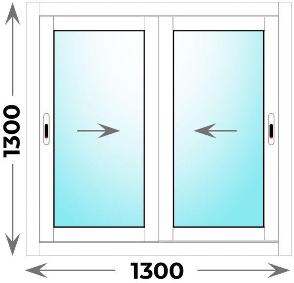 Окно алюминиевое 1300x1300 двухстворчатое раздвижное Provedal