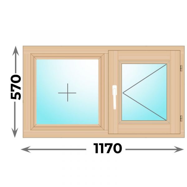 Деревянное окно двухстворчатое 1170х570