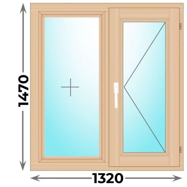 Деревянное окно двухстворчатое 1320x1470