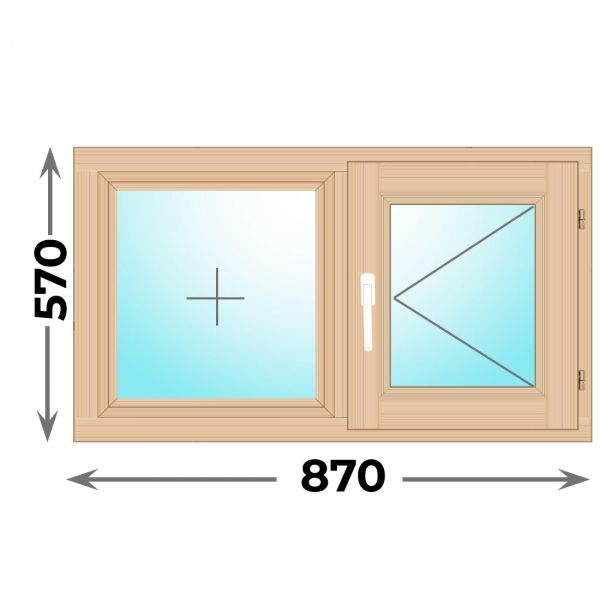 Деревянное окно двухстворчатое 870х570