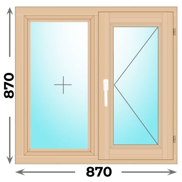 Деревянное окно двухстворчатое 870x870